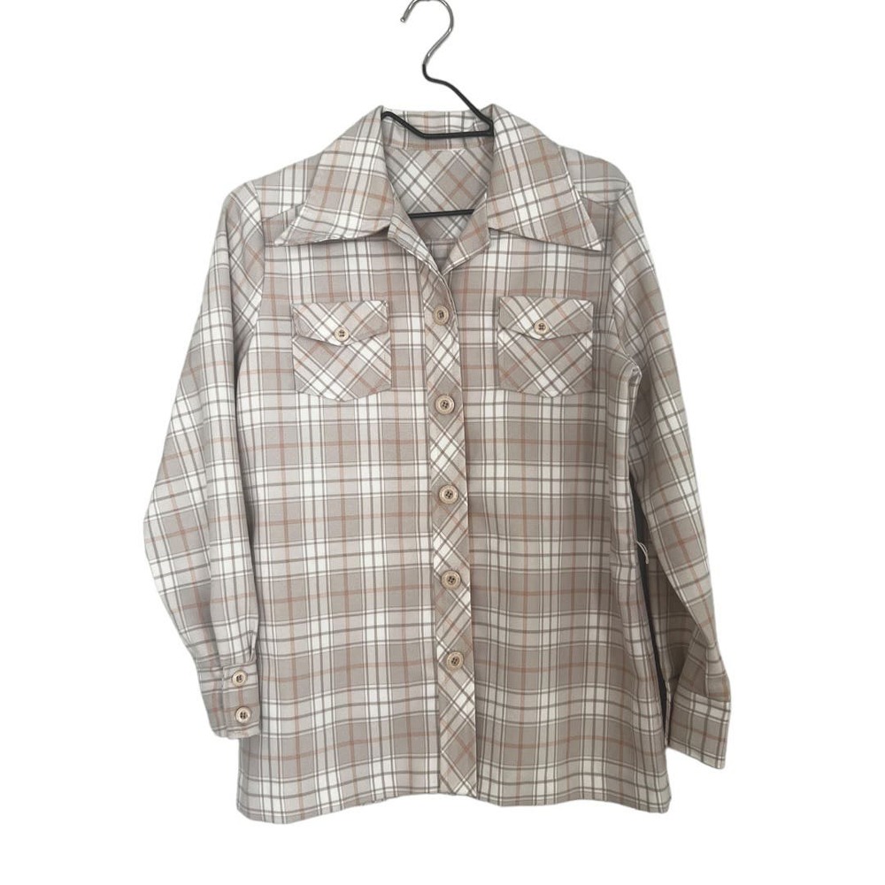 Vintage Plaid 70s 1970s Dagger Collar Novelty Button Down Shirt
